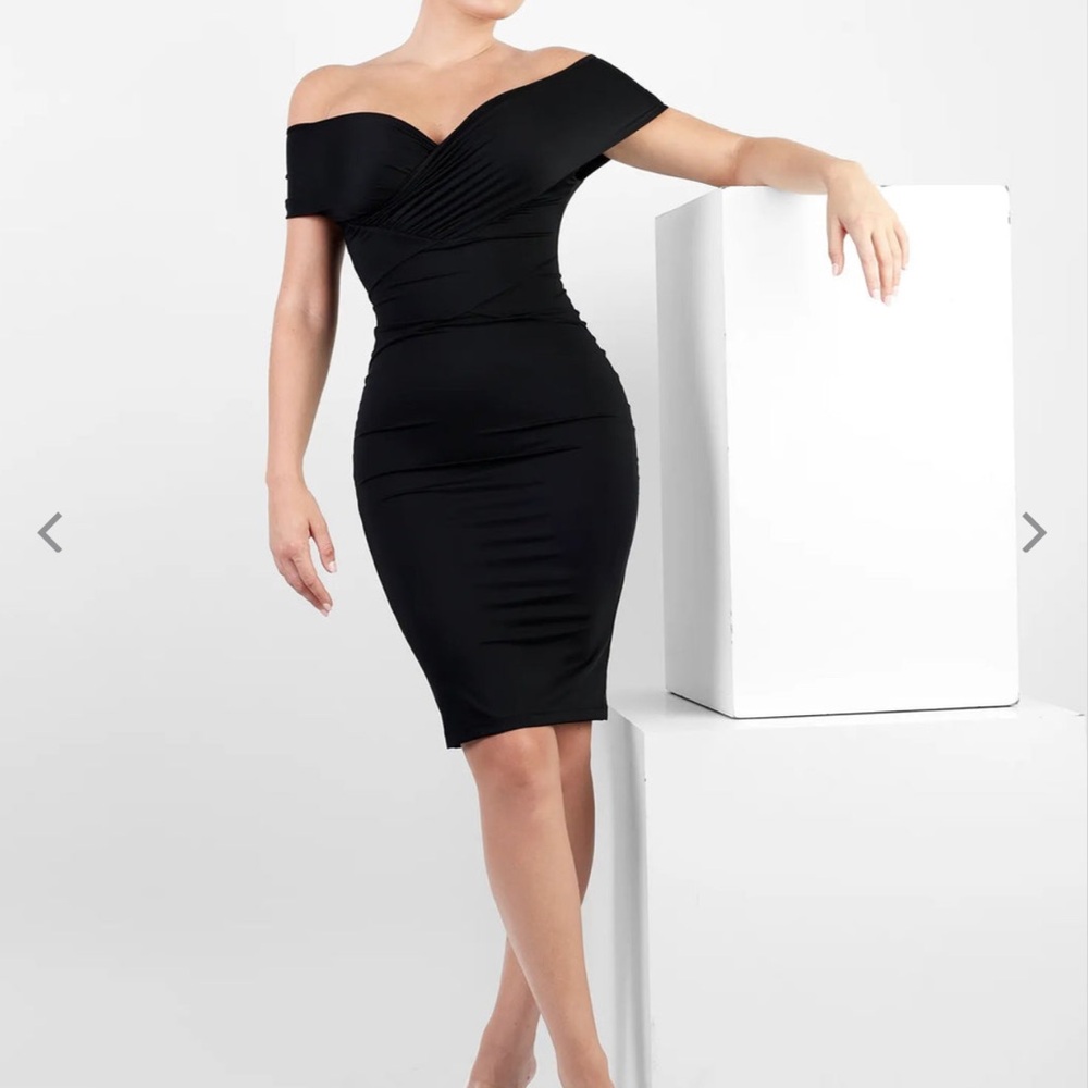 POPILUSH Shapewear Ruched Off-Shoulder Sculpting Midi Dress